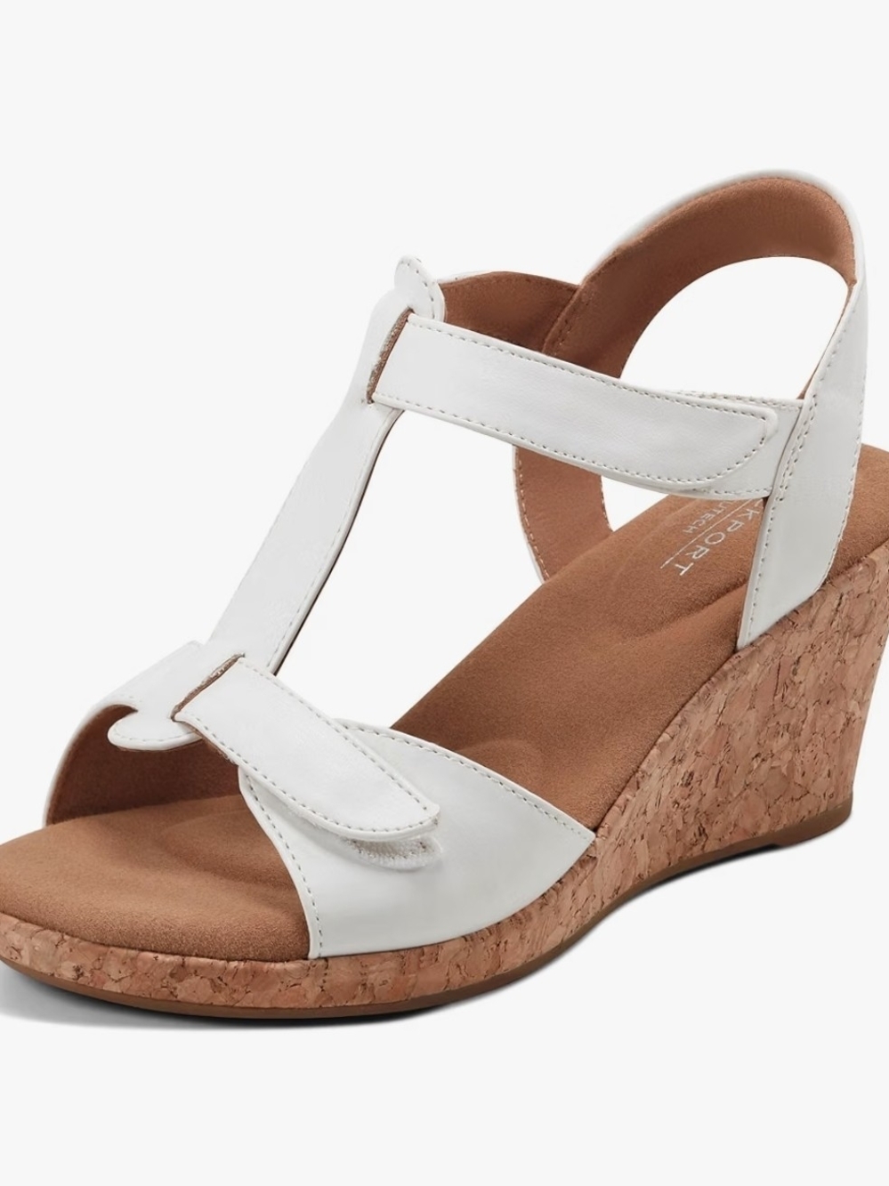 Rockport Blanca White Cork Wedge Sandal - Comfort T-Strap